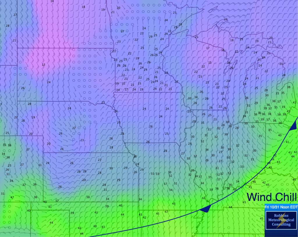 Wind chill at noon EDT (October 31, 2014).