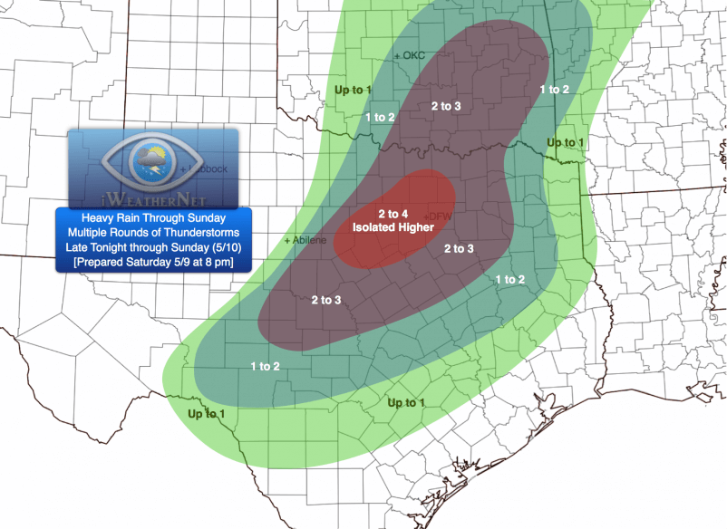 My rainfall forecast through Sunday evening