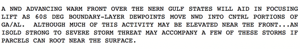 Discussion from the Storm Prediction Center regarding the first round of thunderstorms on Sunday 11/23