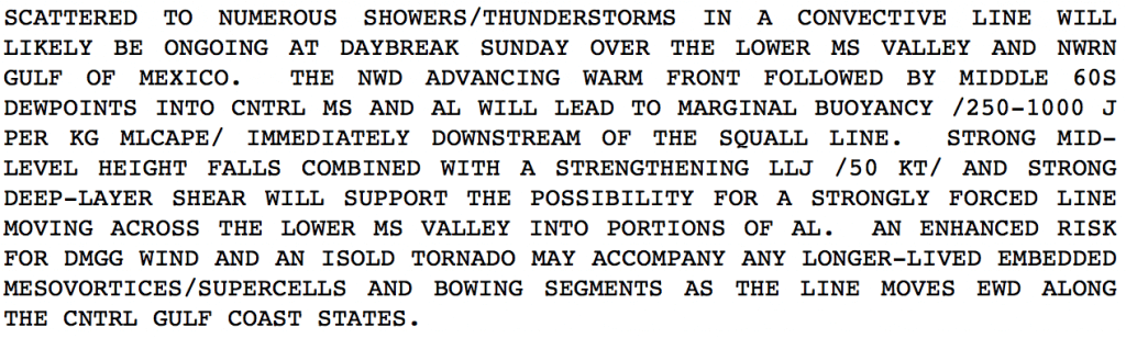 Discussion from the Storm Prediction Center regarding the second round of thunderstorms on Sunday 11/23