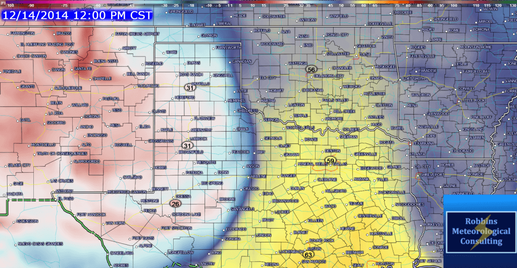 GFS Dewpoints 12pm CDT Sunday