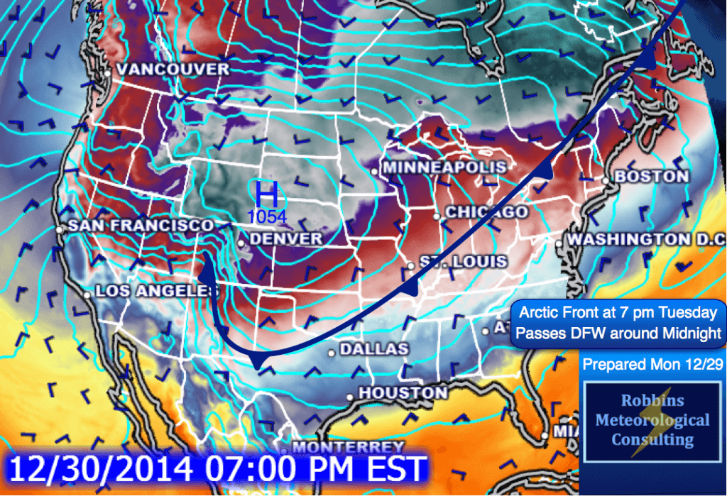 Position of the Arctic front at 7 pm Tuesday (December 30)