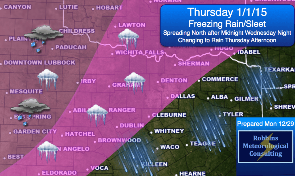 Freezing rain and sleet possible Thursday, mainly before noon. Changing to rain in the afternoon. Forecast subject to change.