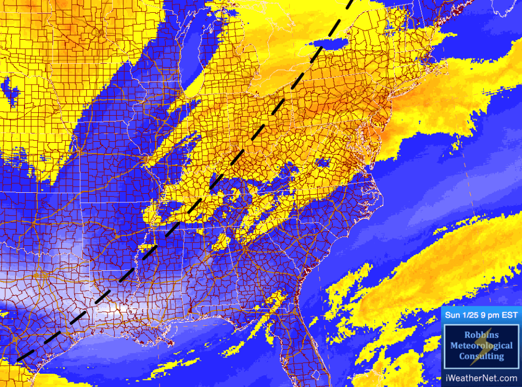 Water vapor image that corresponds to the 300mb chart above. 