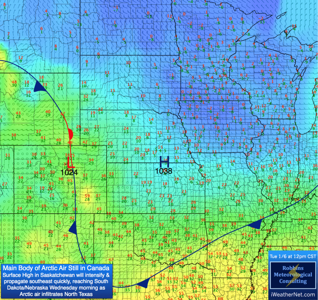 Partial analysis using 12 pm CST surface data on Tuesday, January 6, 2015