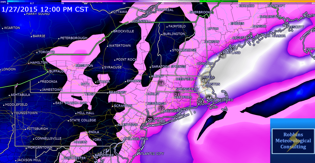 NAM Wind Speeds 1pm EST Tuesday