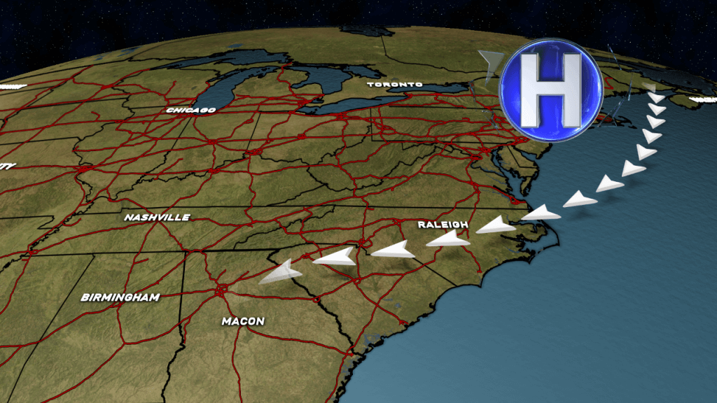 Cold Air Damming is thanks to high pressure to the northeast that can set up the Southeast for wintry weather. Image Credit: Matt Daniel