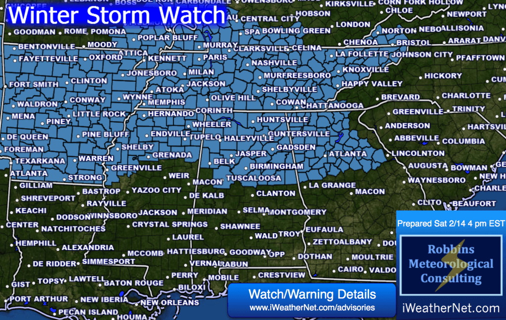 Winter Storm Watch [Issued Saturday 2/14/15] 