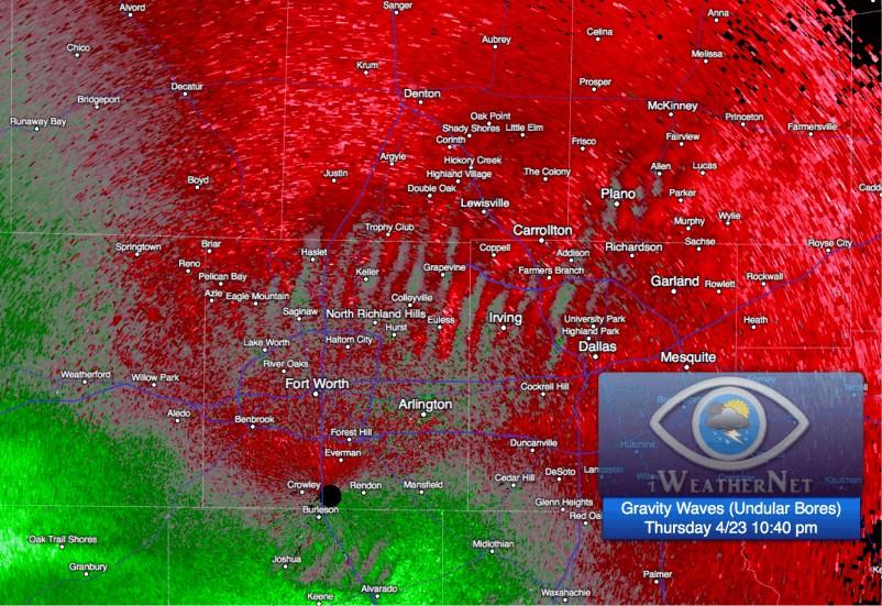 Undular bores over the DFW Metroplex on the evening of 4/23/15