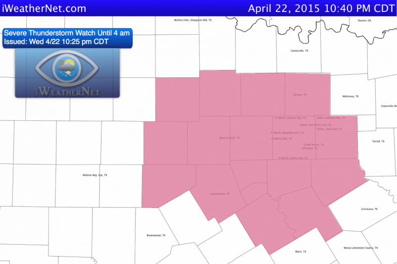 Severe Thunderstorm Watch issued at 10:25 pm 4/22.