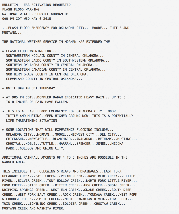 Flash Flood Emergency issued for the south OKC Metro on 5-6-15 - first of its kind issued by the NWS in Norman