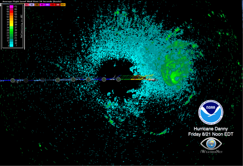 Hurricane Danny P-3 Tail Doppler Radar Scans on Google Earth (Friday 8/21/15)