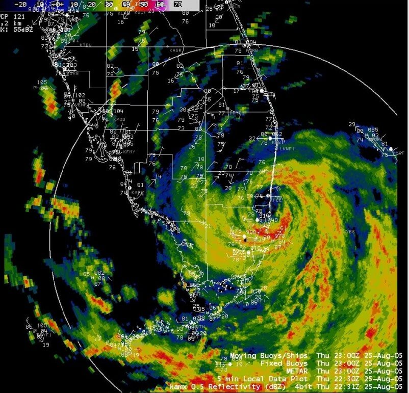 Katrina's first landfall (South Florida) on Thursday, August 25, 2005