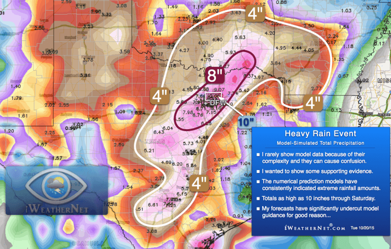 ONE model solution indicating excessive rainfall through Saturday. 