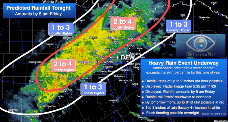 Rainfall for tonight (11/26) through tomorrow morning (Fri 11/27)