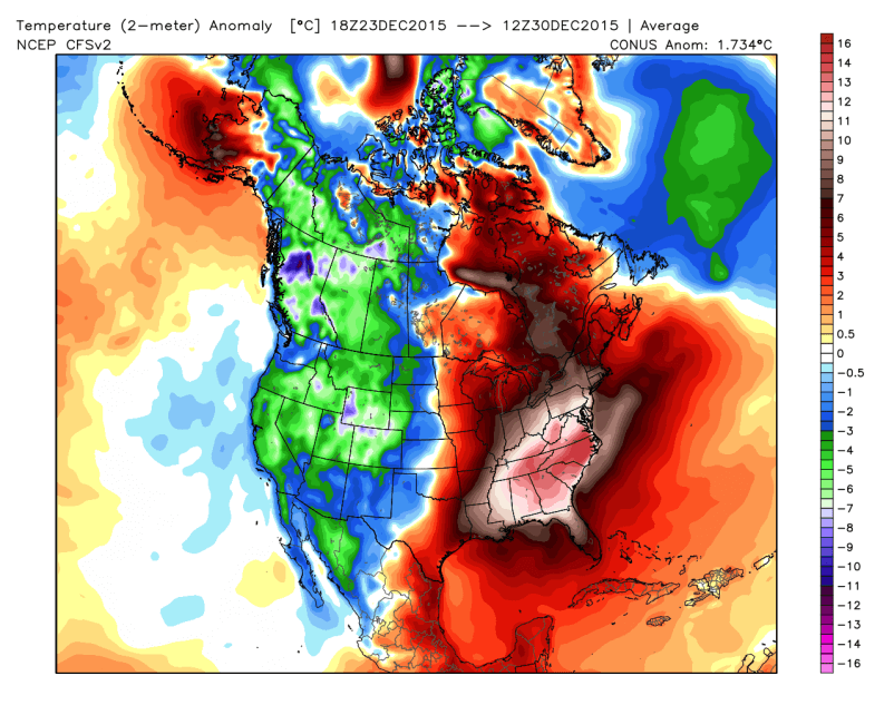 Temperature anomaly for Christmas Week 2015