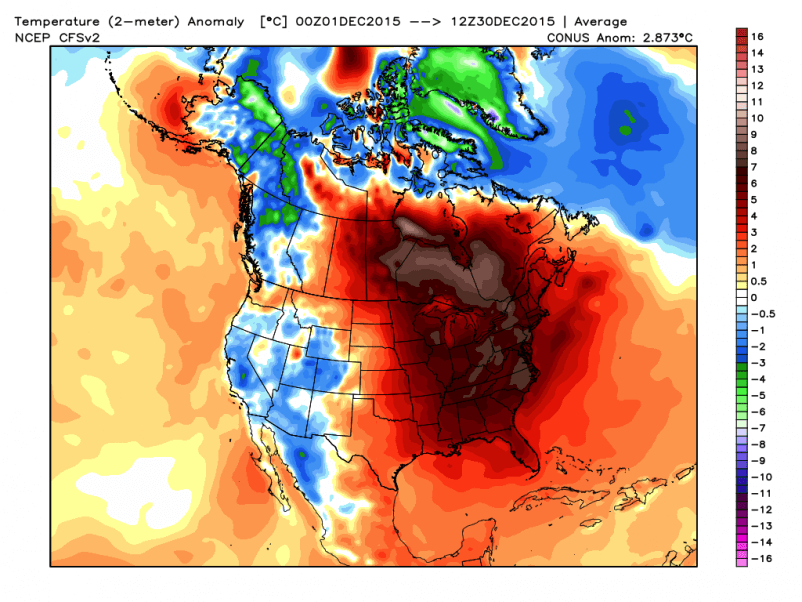 Temperature anomaly for December 2015