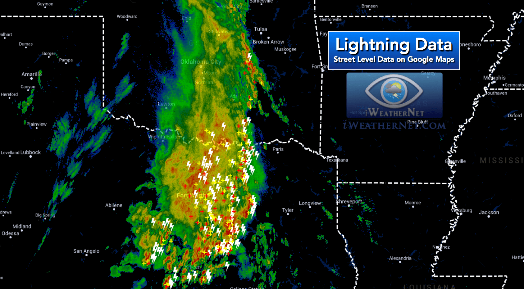 Real-time lightning data displayed on Google Maps for street-level resolution