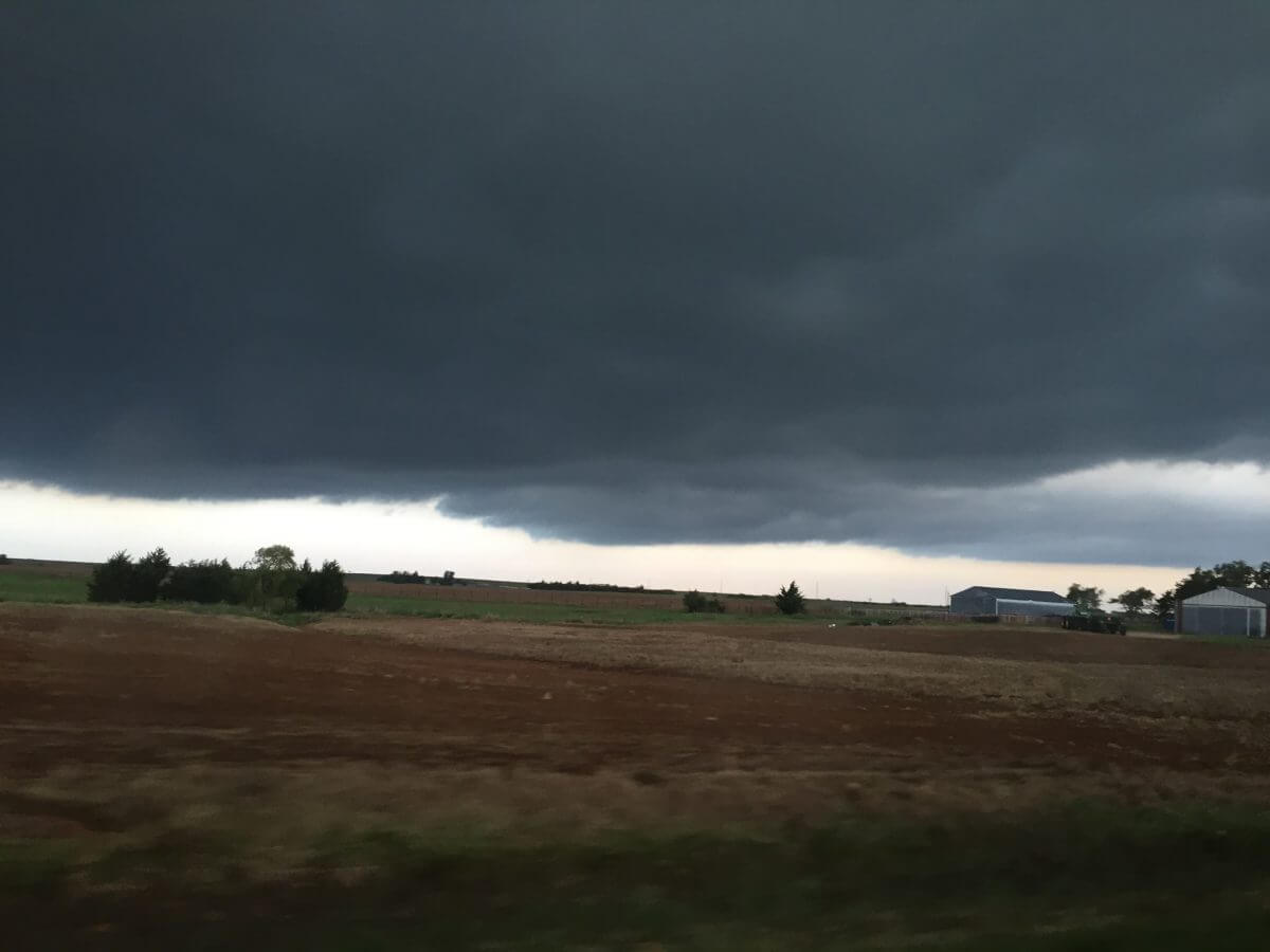 The base of a supercell near Burlington, Oklahoma, on Sunday, May 8th.