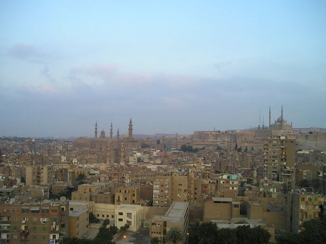 Cairo, Egypt, at dusk.